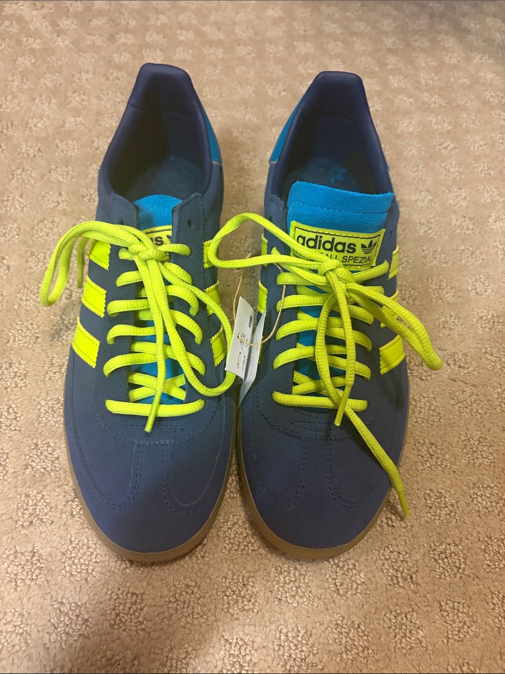 adidas Handbl Spezial Navy and Neon Yellow Low-Top Sneakers